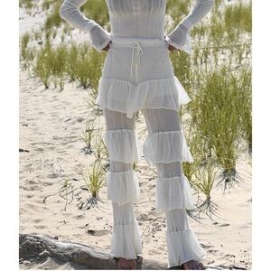 Yellow The Label - White Wide Leg Tiered Ruffle Pants - NEVER WORN - BNWOT